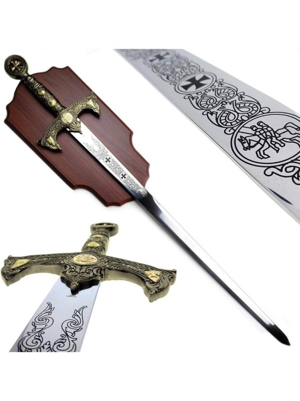 45" Medieval Crusader Sword with Wall Display Plaque - Perfect for Decor